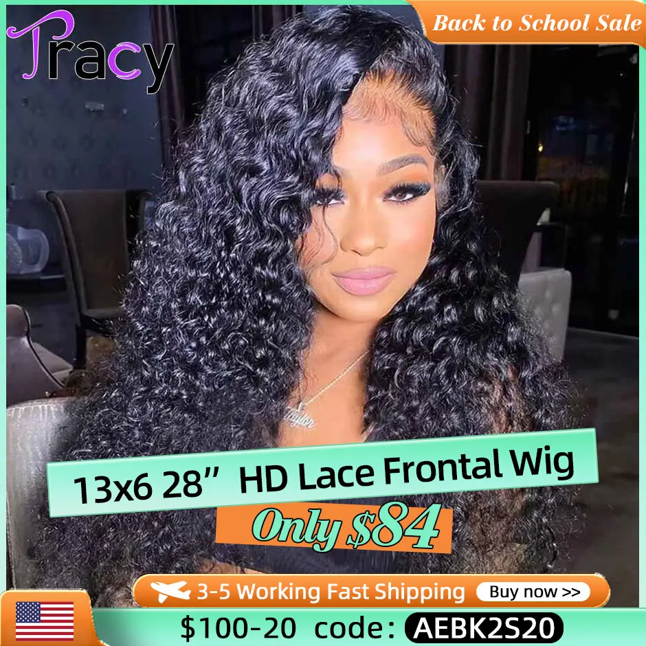 TRACY HAIR 30 Inch HD Transparent 13x4 13x6 Water Wave Lace Front Human Hair Wigs For Women Wet And Wavy Deep Curly Frontal Wig