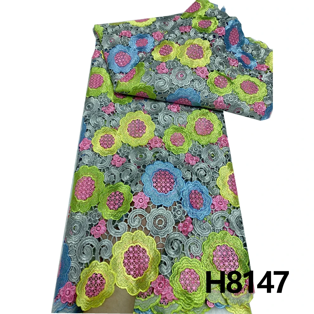 

HFX 2023 High-quality African Multi-color lace Nigerian water-soluble milk silk lace fabric for party clothing sewing accessorie