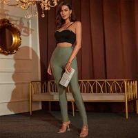 rocwickline new summer and autumn womens trousers sexy club celebrities accessible luxury solid sheath bandage belt trousers