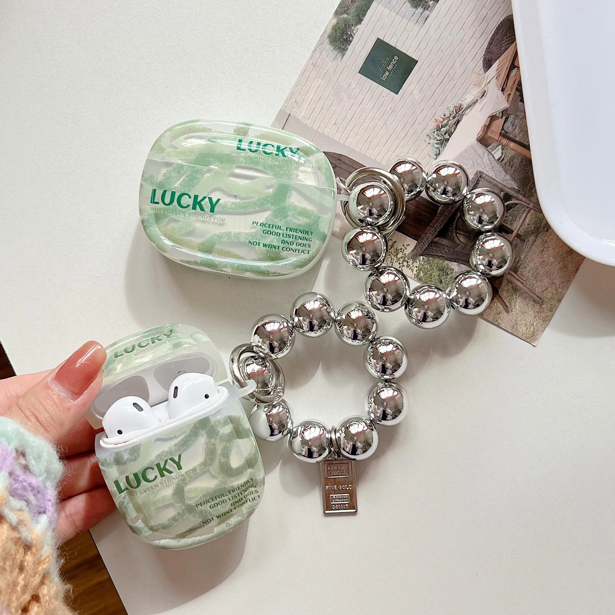 

Чехол для наушников с граффити Green Line для Apple AirPods 1, 2, 3 Pro Air Pods, посеребренный браслет, Беспроводная зарядка через Bluetooth