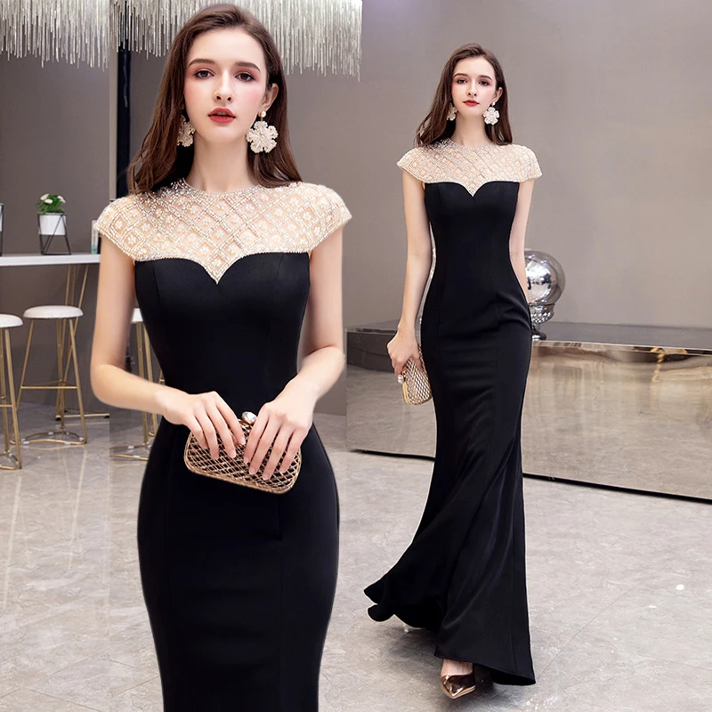 

Trumpet Dress Long Dress Sleeveless Patchwork Evening Skirt Slim Fit Toast Clothes Qipao Cheongsam Elegant Lace Robe De Soiree