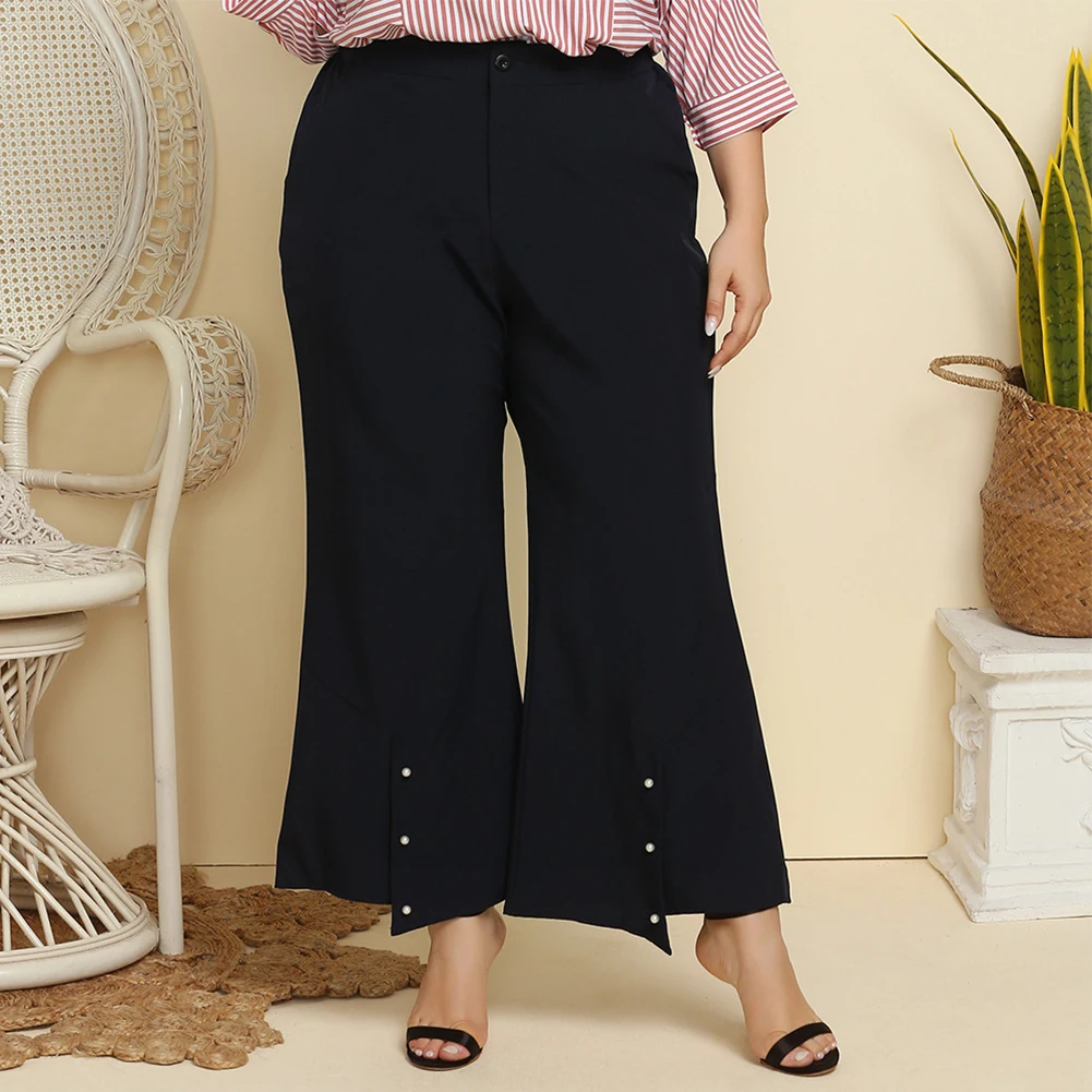 

Plus Size Women Solid Casual Wide Leg Pants Trousers Pocket Solid Color Trousers Ladies Cropped Pants XL - 4XL