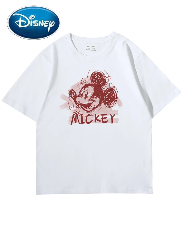 

Disney T-Shirt Casual Mickey Mouse Sketch Graffiti Letter Cartoon Print Women Couples Unisex O-Neck Pullover Tee Tops 12 Colors