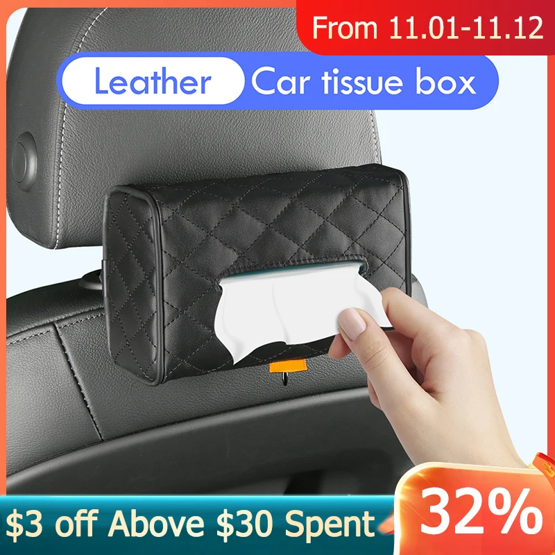 

Car Tissue Box Leather Toilet Paper Holder Seat Back Tissue Box Case Napkin Container Organizer Holder Auto Interior Storage