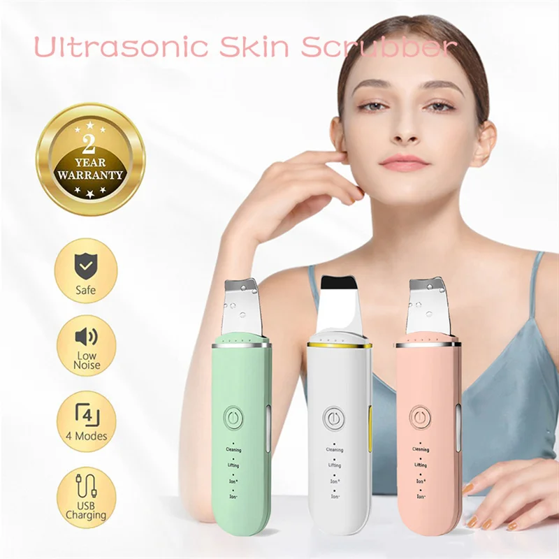 Ultrasonic Ion Cleansing Blackhead Removers Skin Scrubber In Face Peeling Shovel Facial Pore Cleaner Machine Beauty Tools | Красота и