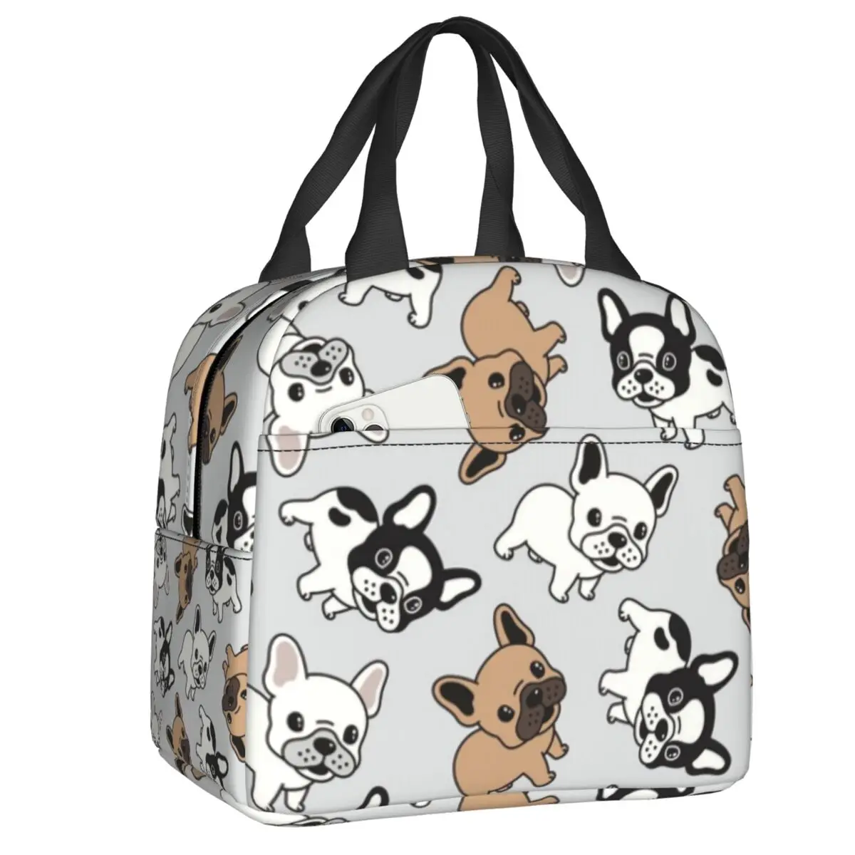 

Frenchie French Bulldog Insulated Lunch Bag for Women Waterproof Dogs Lover Thermal Cooler Bento Box Kids School Children