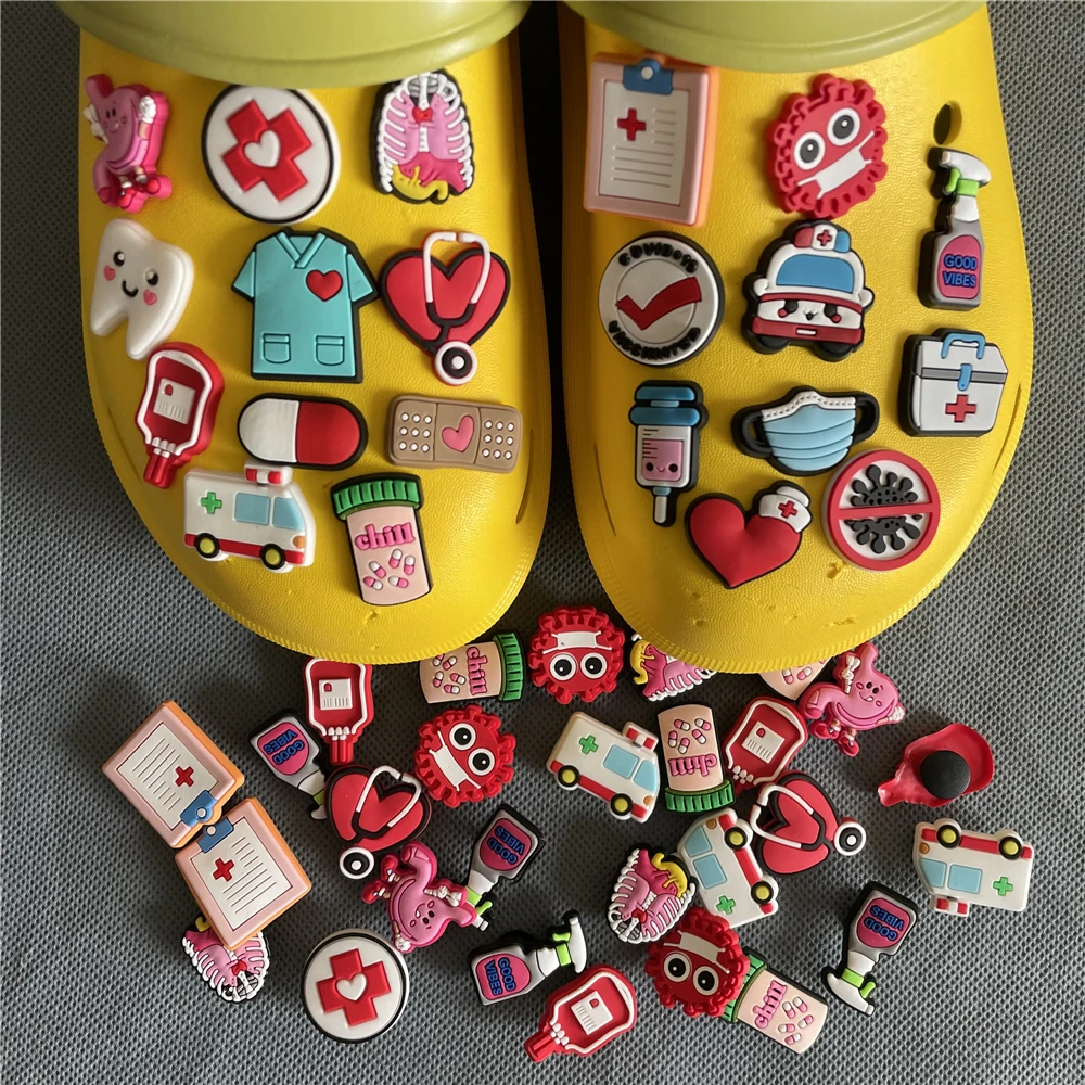 Free Shipping 25 PCS Croc Charm  Designer Cartoon Medical Food Animal PVC Clogs Wristbands Shoe Decoration Party Gifts Wholesale