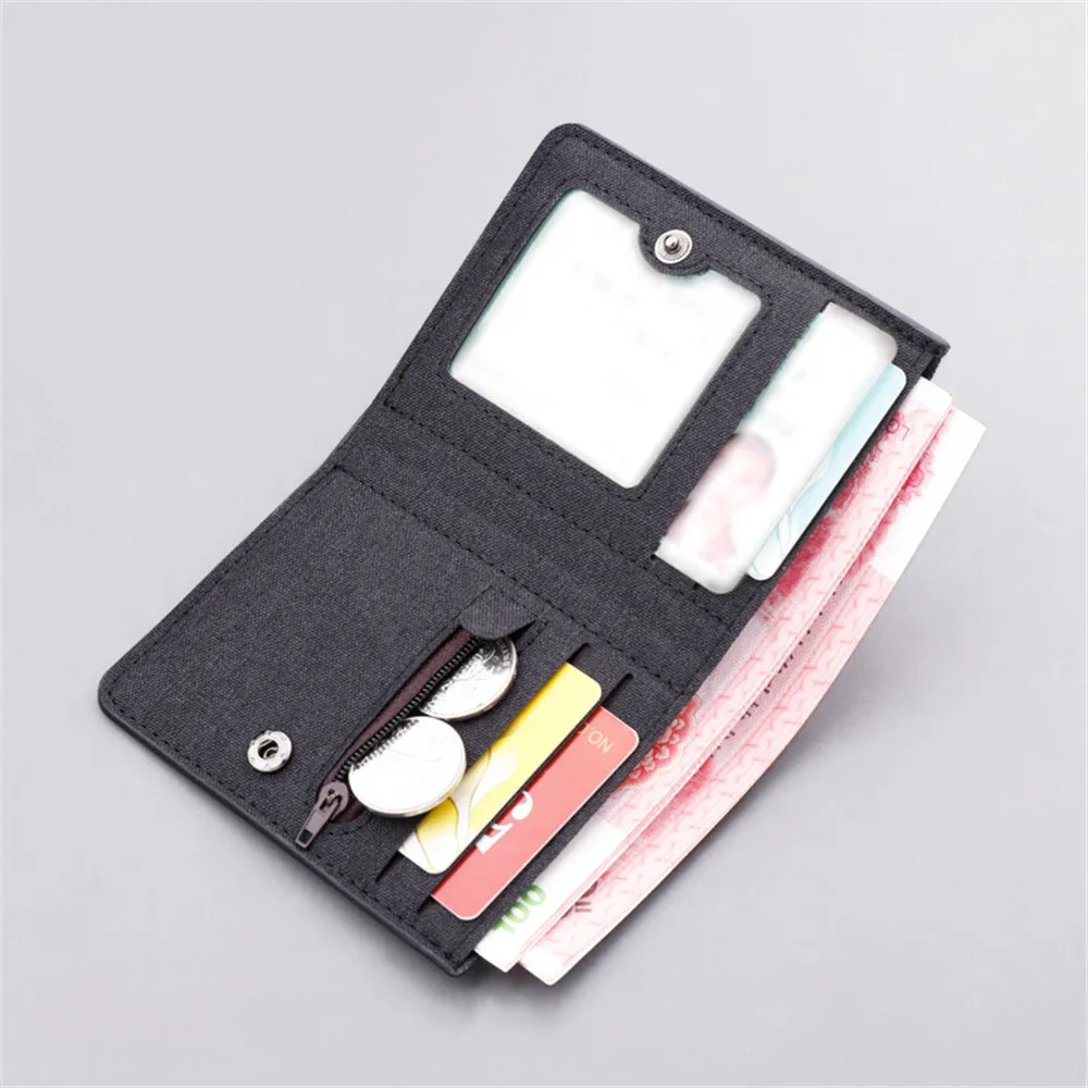 Men's Slim Short Canvas Wallet Luxury Brand Designer Male Small Minimalist Purse Coin Pouch Card Holder Mini Vertical Wallet