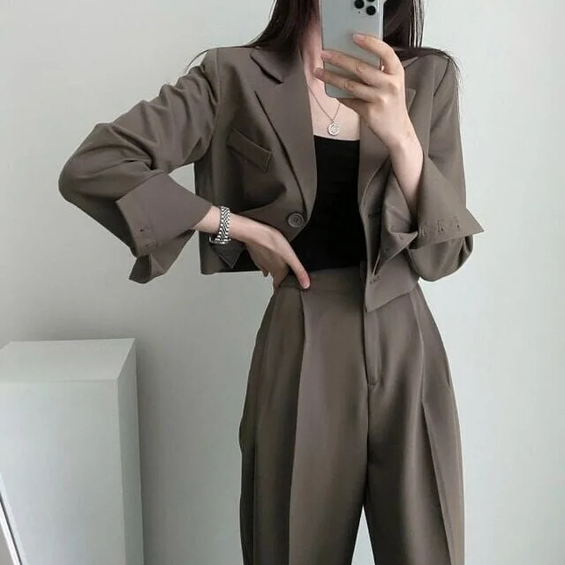 Корейская Элегантная короткая куртка в стиле ретро с отложным воротником и