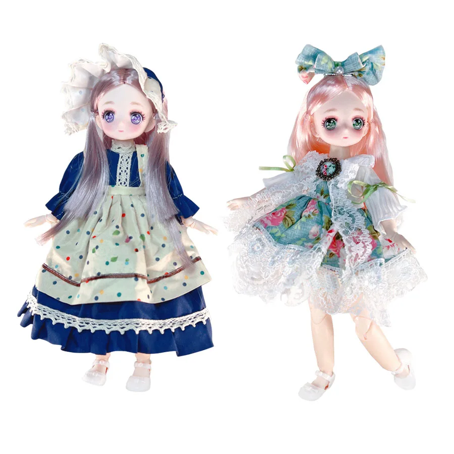 

Pretty Anime 1/6 Bjd Byte Dolls For Kid Girls 6 to 10 Years Ball-jointed Comic Face Doll 30cm with Dresses Clothes Dress Up Girl