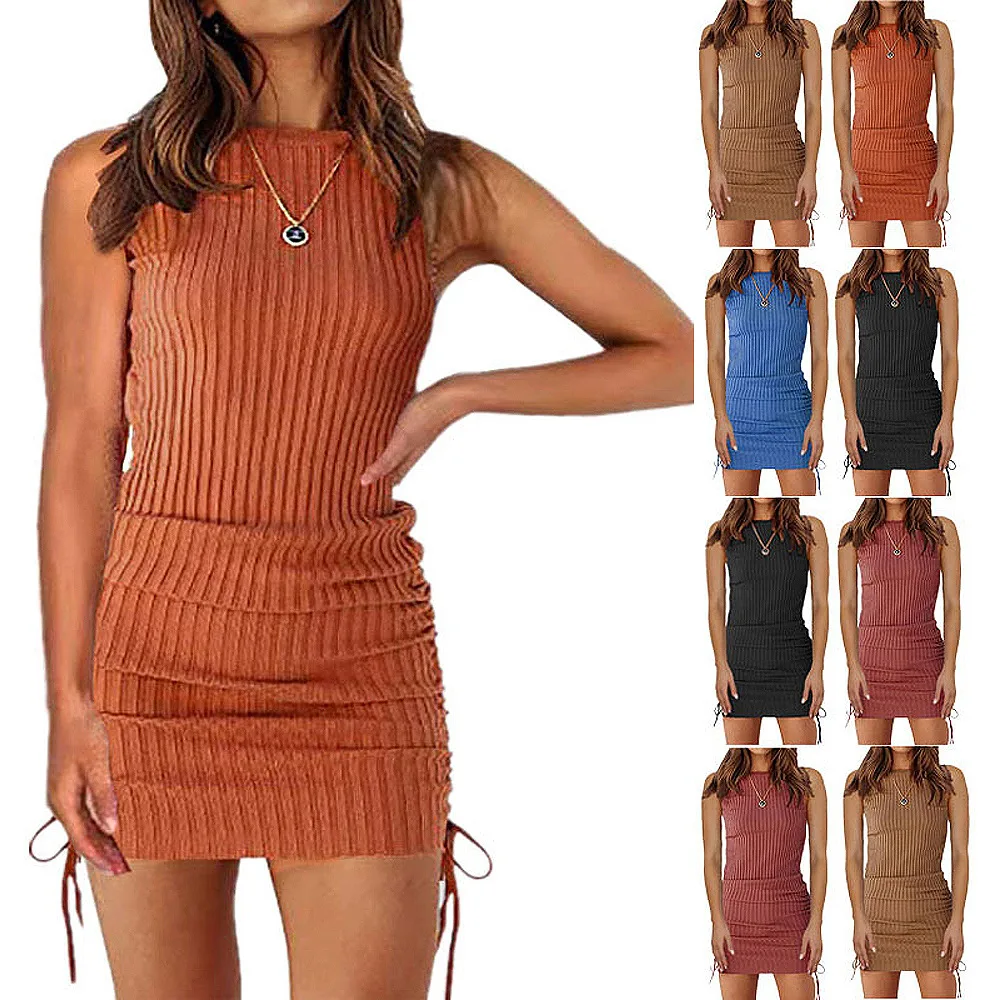 

Женское трикотажное платье-футляр, однотонное Повседневное платье-футляр в рубчик, в европейском и американском стиле, весна-лето 2022