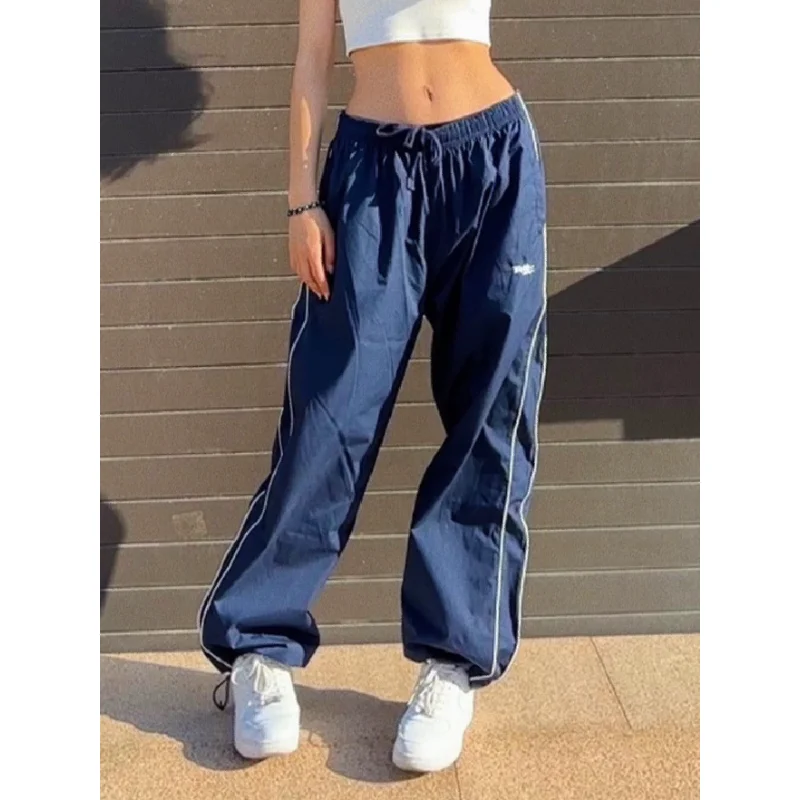 

Deeptown Y2k Streetwear Parachute Pants Women Blue Oversized Harajuku Sweatpants Striped Joggers Korean Fashion 90s Vintage Kpop