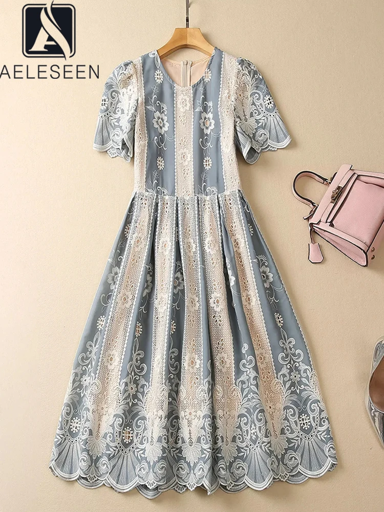 

AELESEEN дизайнерское модное женское платье Летнее синее цветочное вышитое Открытое розовое с оборками элегантное миди вечерние для отдыха