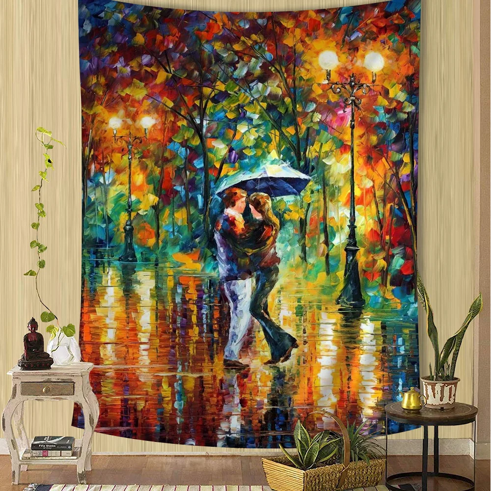 L-leonid Afremov масла мультфильм гобелен хиппи цветок настенные ковры Декор в