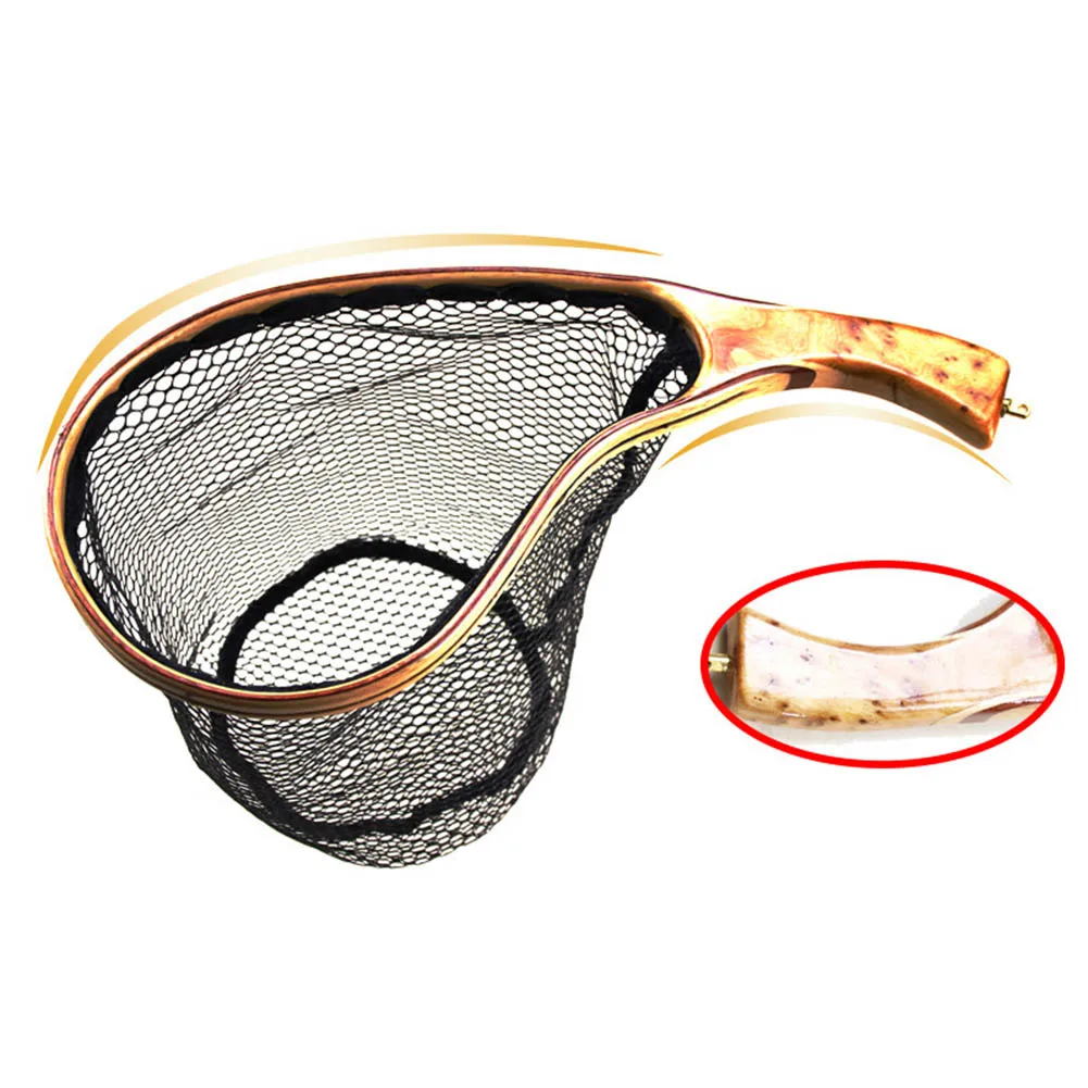 

1pc Fly Fishing Net Landing Catch Release Net Wooden Frame Stream Fishing Nets Hexagonal Mesh Ergonomically Designed Handle