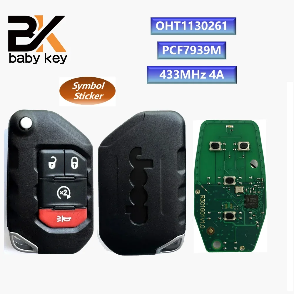 

Ключ BB для Jeep Wrangler 2018 2019 433 МГц PCF7939M 4A чип FCC ID: OHT 1130261 Откидной смарт-ключ от машины с дистанционным управлением