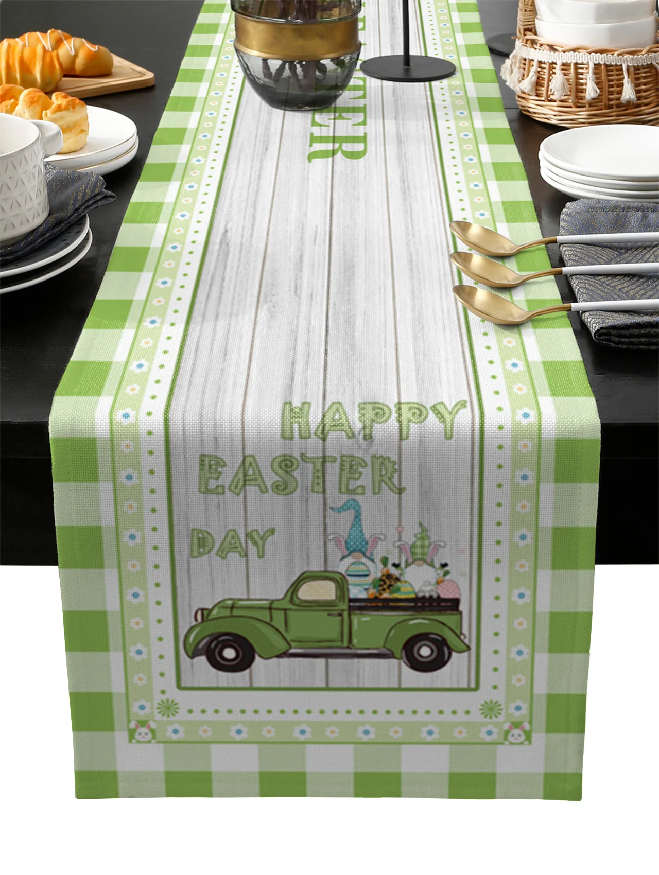 

Easter Bunny Egg Truck Table Runner Wedding Festival Table Decoration Home Decor Kitchen Table Runners Placemats