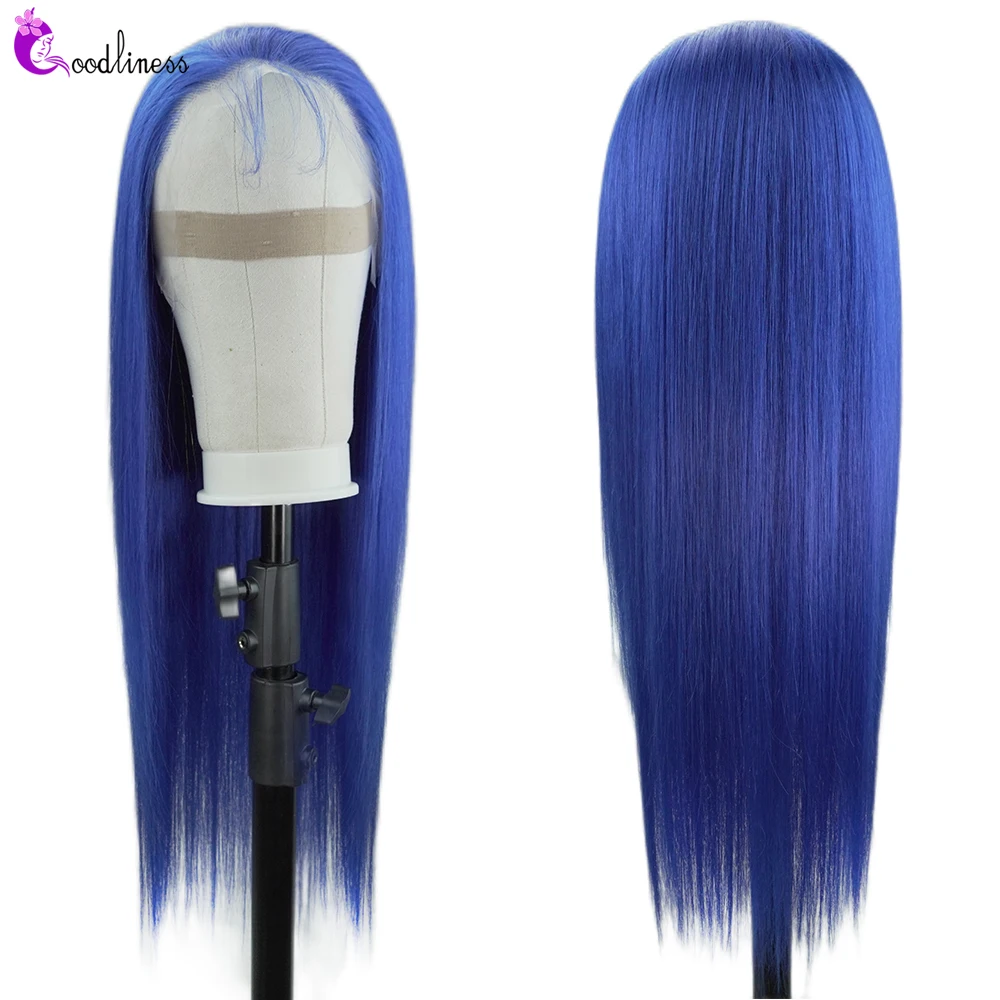 

Blue Lace Front Wig Bone Straight Colored Human Hair Wigs For Women 13x4 Transparent Lace Frontal Wig Preplucked Human Hair 150%