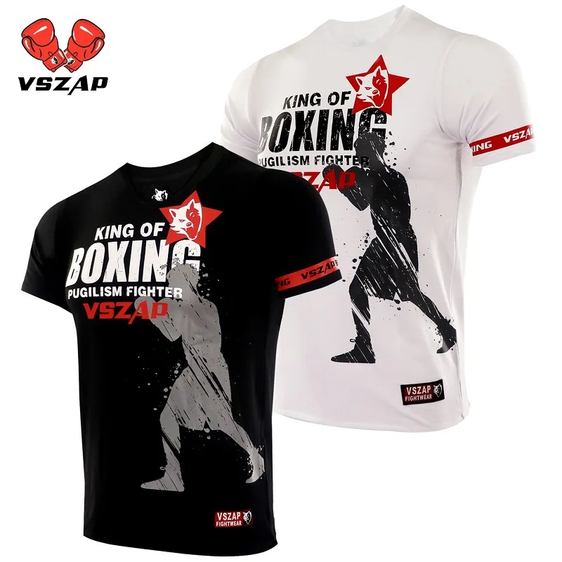 

VSZAP Boxing MMA T Shirt Men Gym Tee Fighting Martial Arts Fitness Training Muay Thai Jerseys White Black Thailand Wolf Clothing