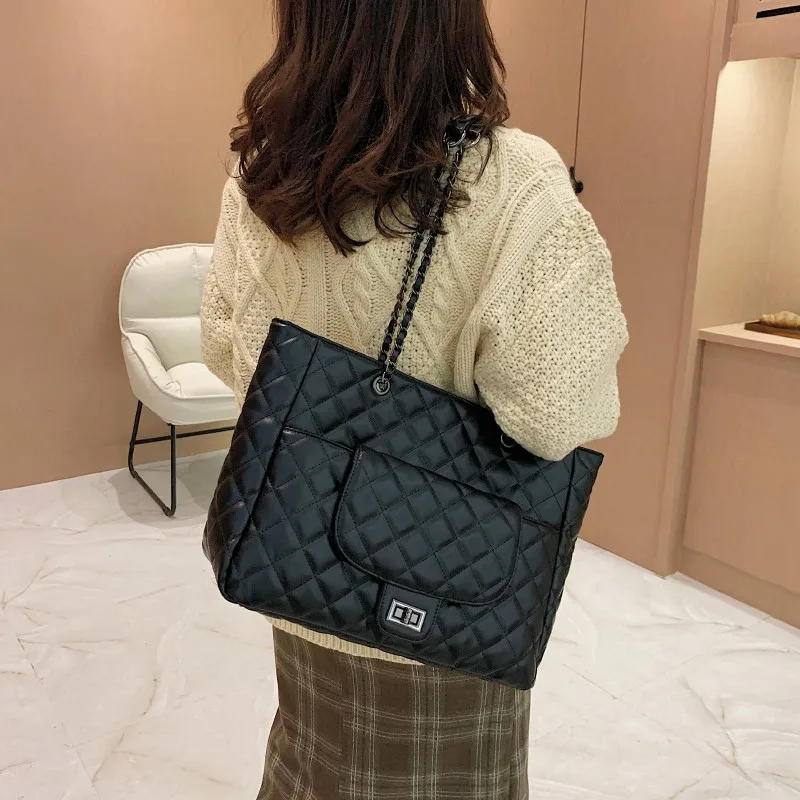 

Повседневная Сумка-тоут из искусственной кожи в клетку с бриллиантами, роскошная сумка на плечо, большие модные дизайнерские женские сумки,...