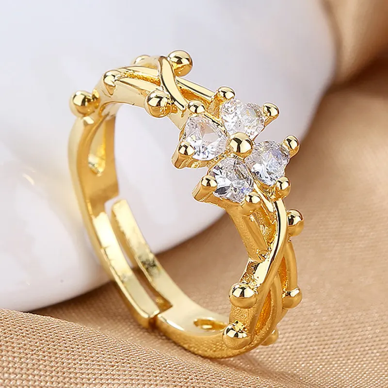 

S925 Sterling Silver Open Ring Fine Braided Clover Zircon Ring For Women Fashion Engagement Gifts Jewelry