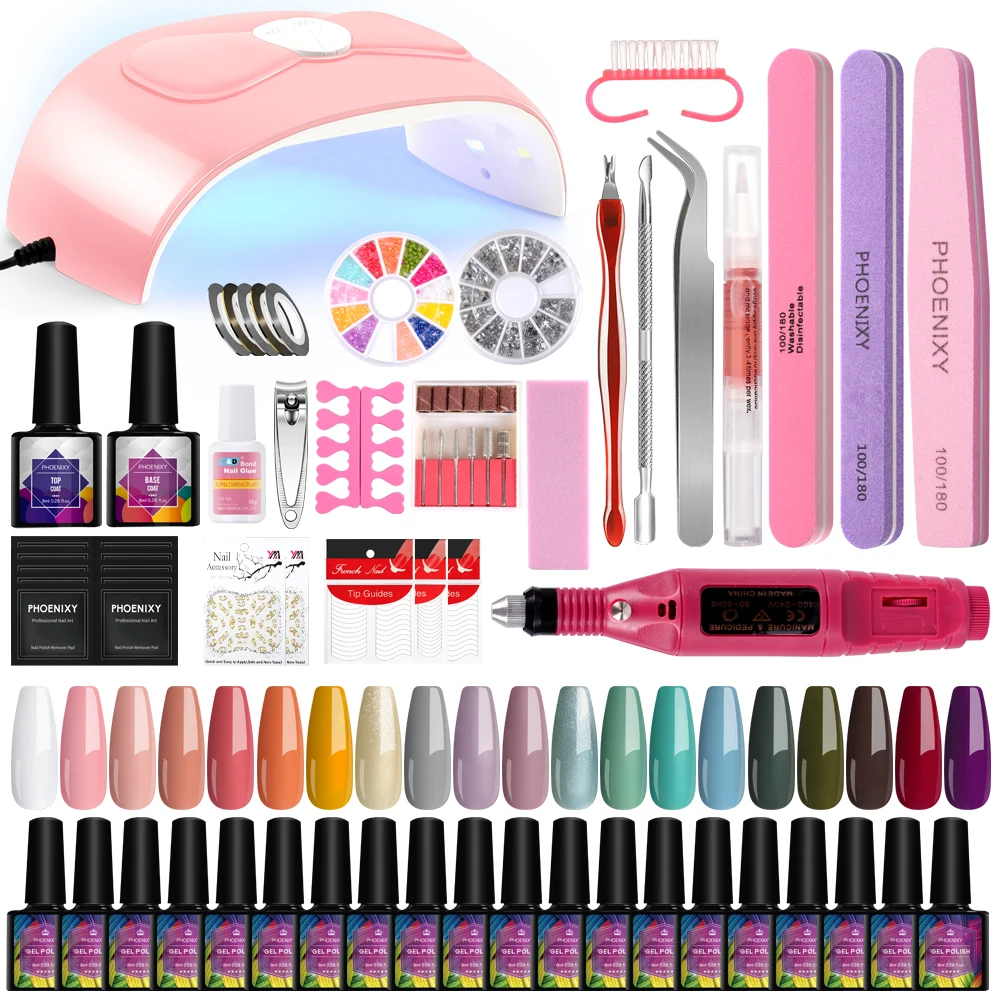 Manicure Set 20pc Gel Nail Polish with 54W UV Lamp Semi Permanent Varnish Kit Electric Nail Drill Machine Complete Nail Tool Set