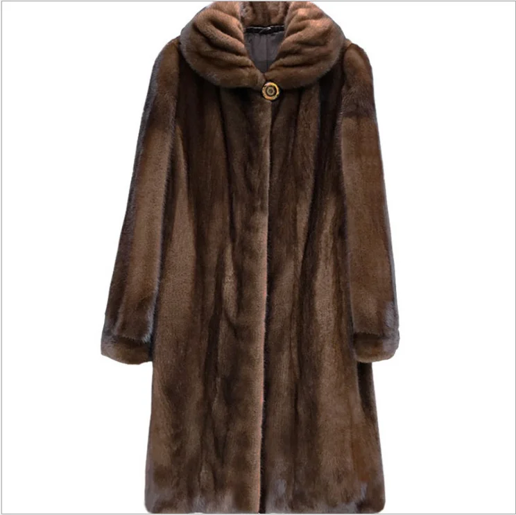 ICCLEK 2019 imitation fur mink coat women's coat lapel whole mink long artificial fur