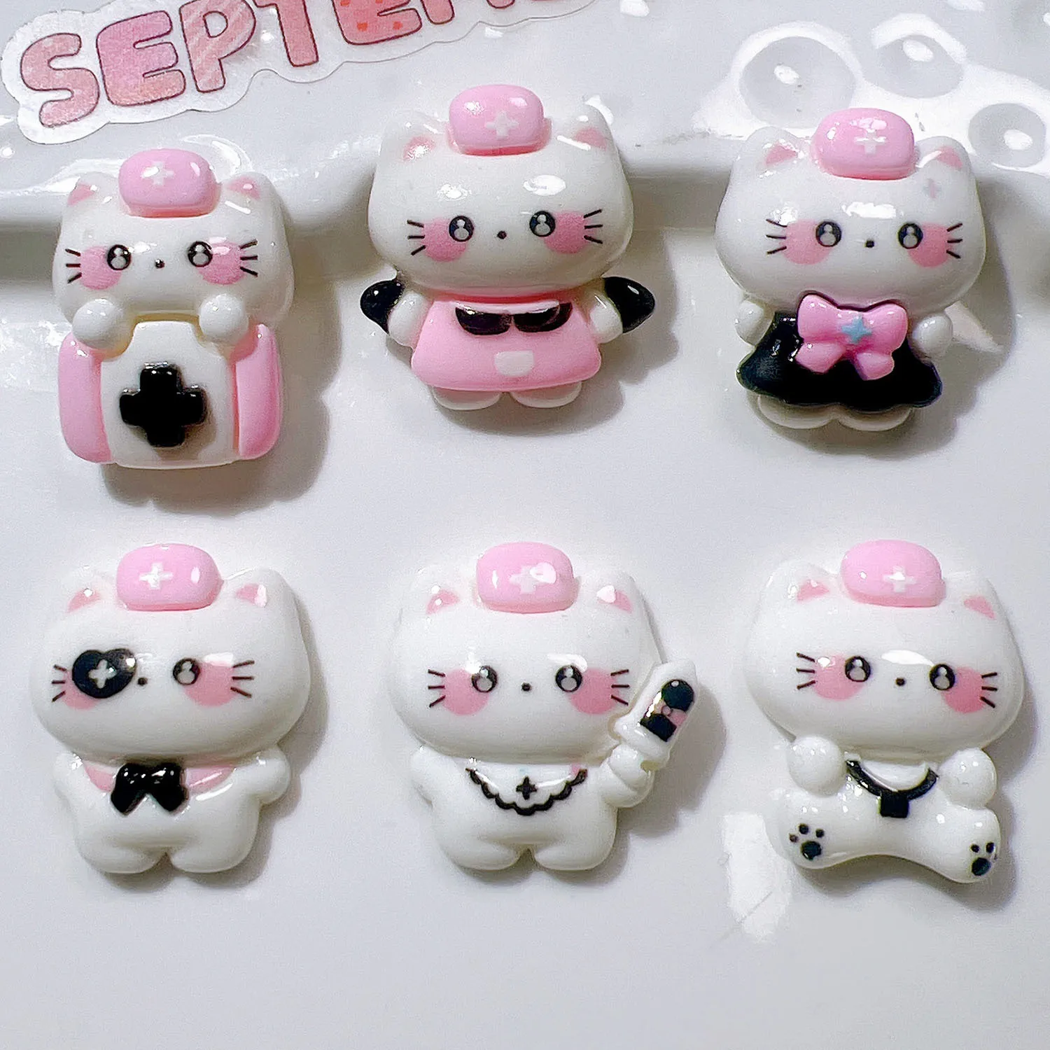 

10 шт., новая серия Kawaii с рисунком медсестры и котенка, альбом с плоским дном, сделай сам, изготовление ювелирных изделий, аксессуары для волос A20