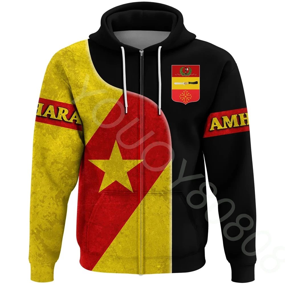 

Осенне-зимний мужской свитер с 3D принтом и знаком флага амхары, худи на молнии с узором, винтажная одежда в стиле Харадзюку