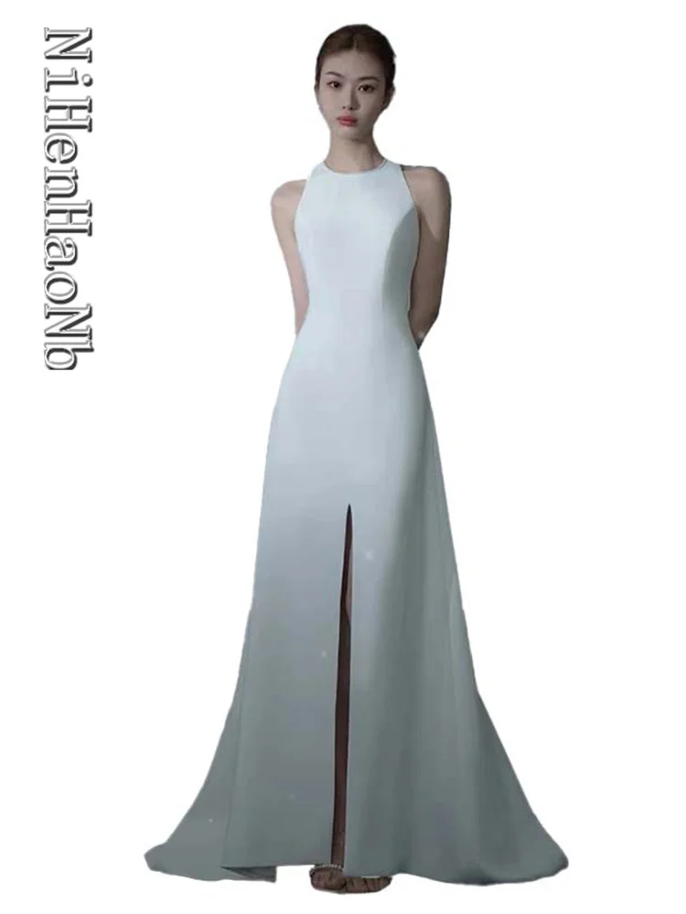 

Satin Wedding Dress Custom Made Long Backless Bridal Gowns Robe Mariage
