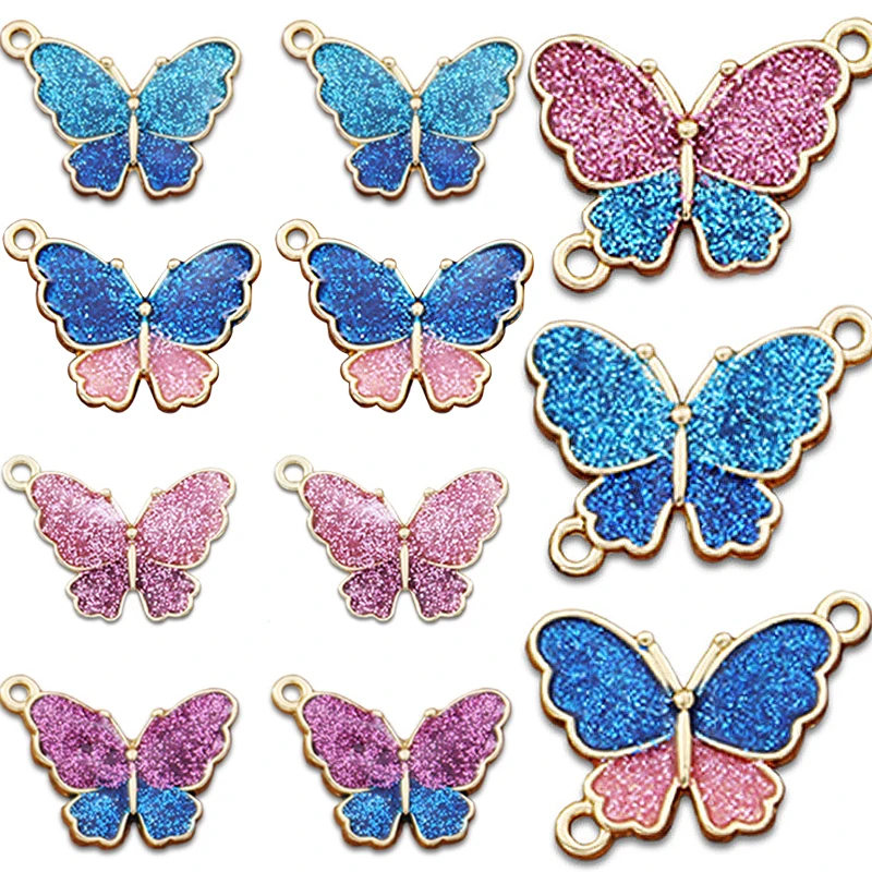 

10 Pcs Drop Glaze Colored Butterfly Necklace Pendants Jewelry Component Single Double Ring Pendant Necklace DIY Jewelry Handmade