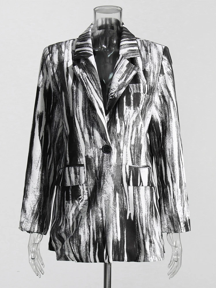 Женский пиджак с лацканами VGH уличный стиль свободный крой длинными рукавами из