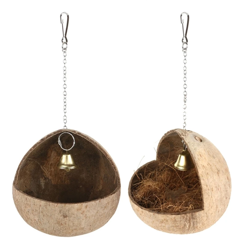 

Natural Coconuts Bird Cages Parrot House Sleep Cage with Hangings Lanyard