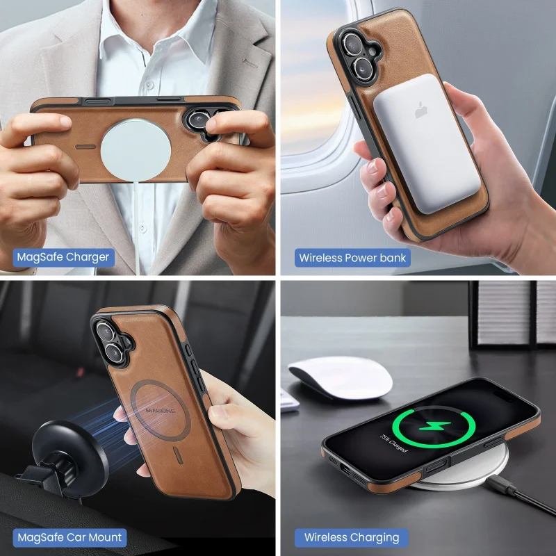 Новый кожаный магнитный чехол для телефона с сумкой карт iPhone 16 16Pro 16ProMax 15 15ProMax 14