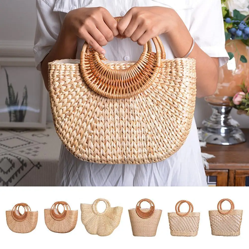 

Соломенная Сумка-тоут для женщин, большая пляжная соломенная сумочка-тоут, летняя Плетеная соломенная сумка-кошелек, модный мешок с Луной, B ...