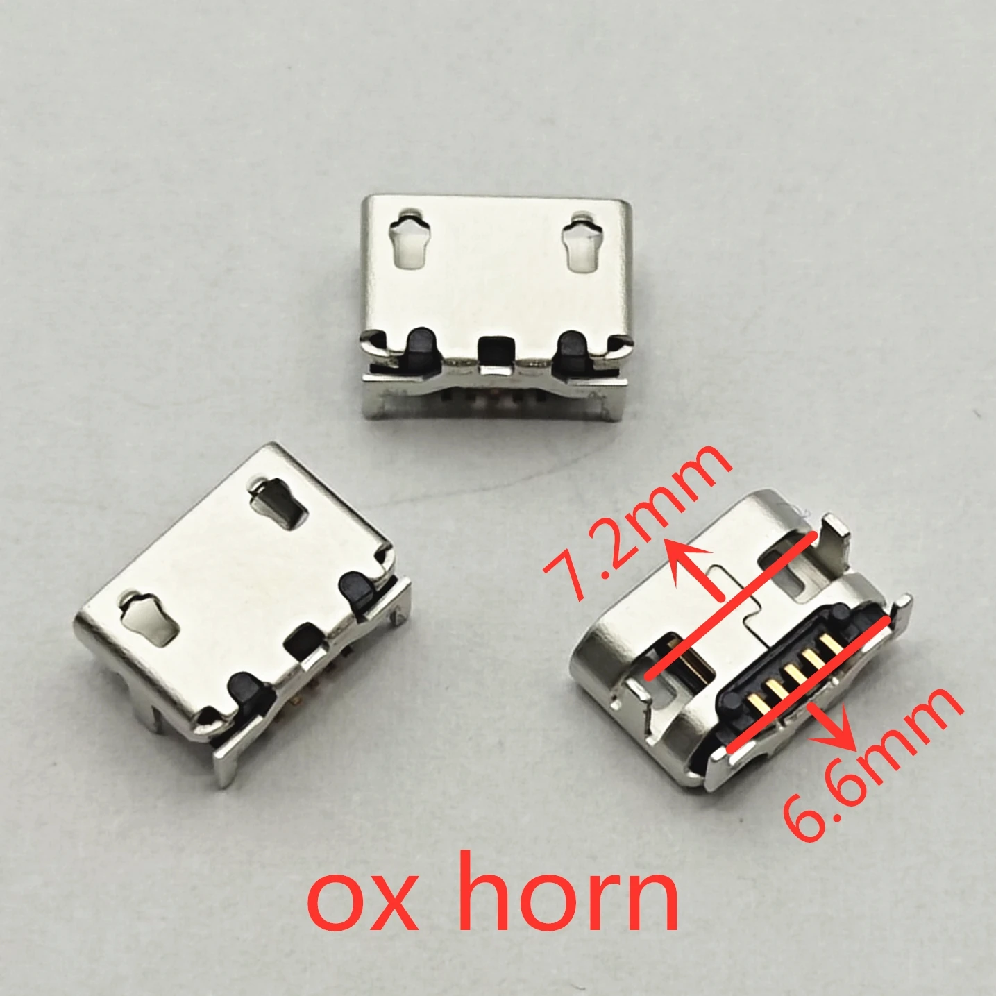 

50pcs for Micro USB Connector Ox horn 7.2/6.6mm 5pin DIP4 Mini usb Connector Four legs For Mobile phone charging tail socket