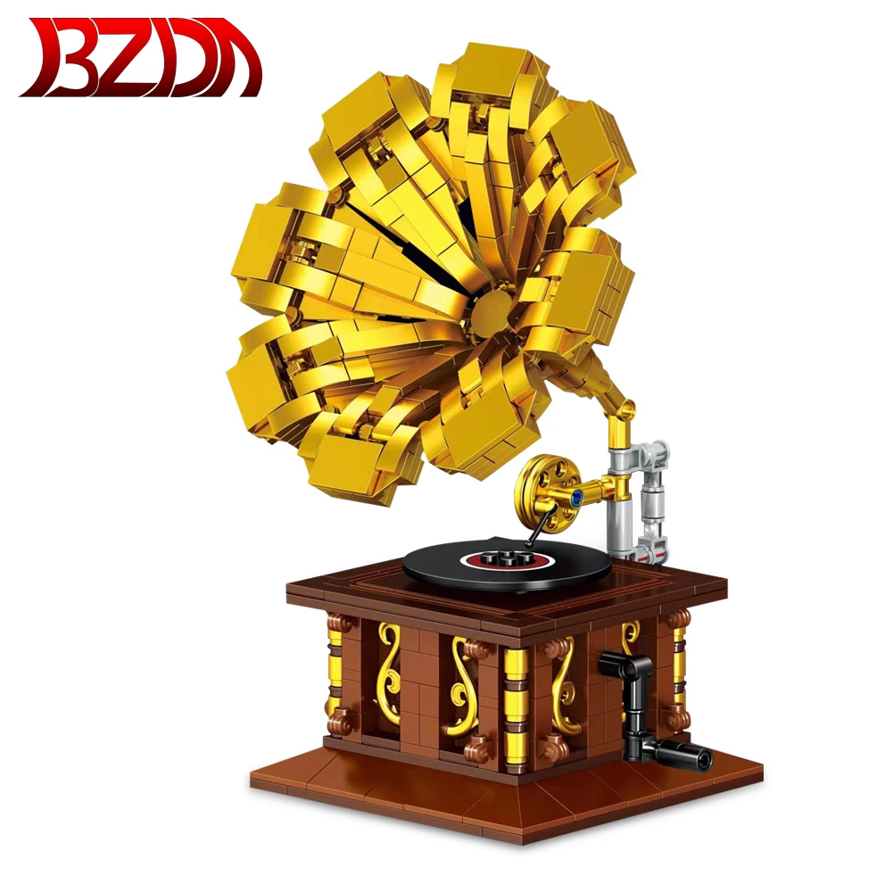 

BZDA фонограф, швейная машина, строительные блоки, Классическая Ретро модель, игрушки, мини-кирпичи, орнамент, подарки для детей