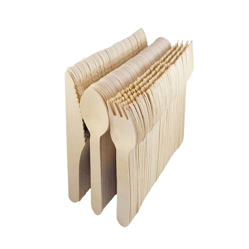 

300PC Disposable Wooden Cutlery Set Home Party Dessert Spoons Knives Forks Dining Tableware