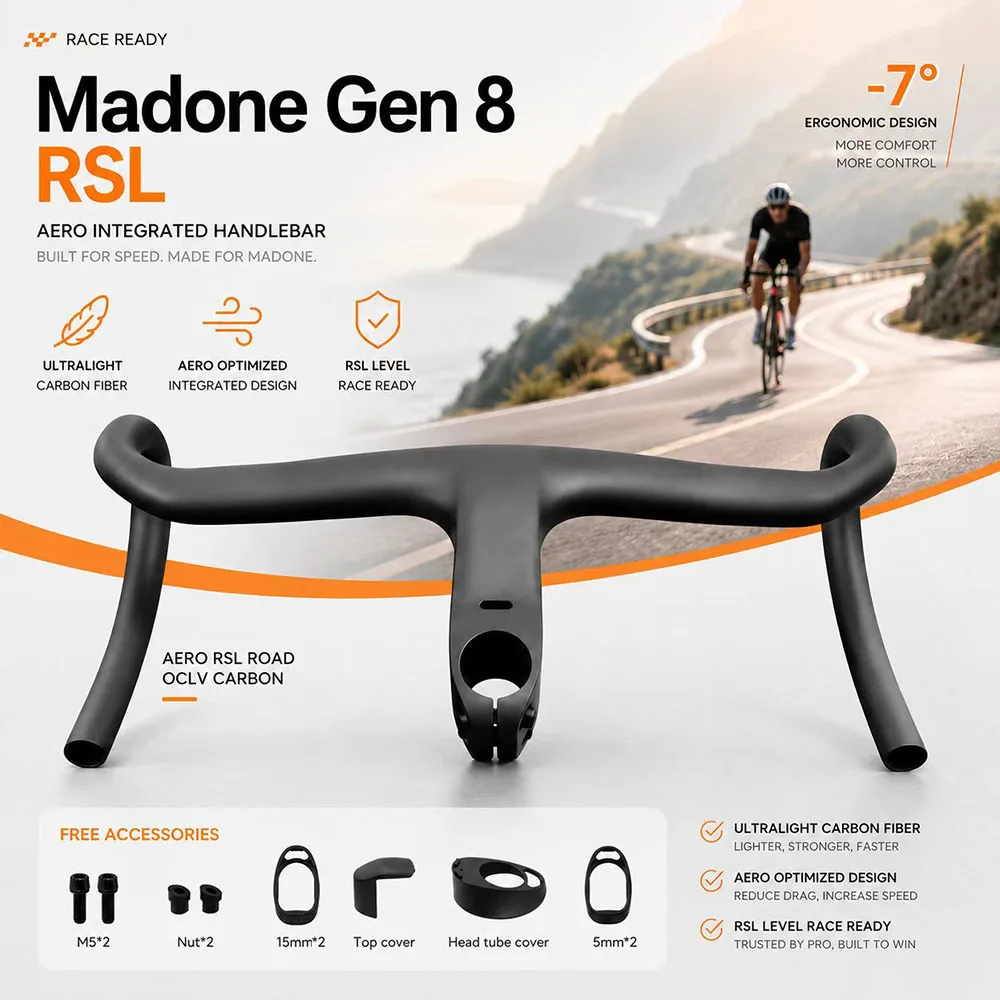 Фото Интегрированный карбоновый руль Aero RSL OCLV для шоссейного велосипеда Madone Gen 8 Checkmate SLR, эргономичный, -7 градусов °   Кабина пилота №1