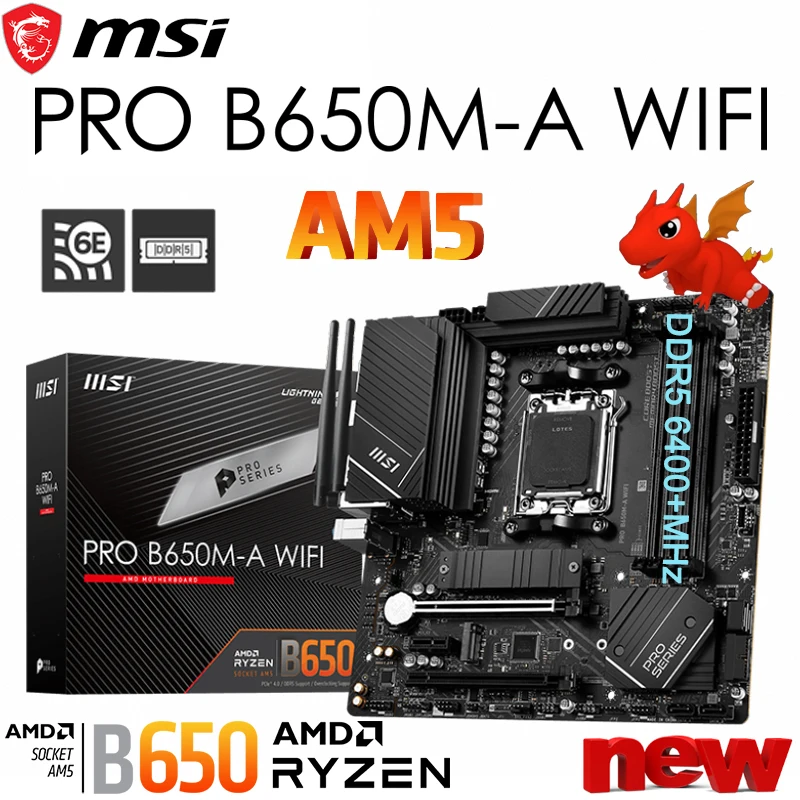 

Материнская плата MSI PRO B650M-A WIFI Socket AM5 AMD B650 Ryzen серии 7000 ЦП Поддержка DDR5 6400 (OC) МГц Память PCI-E 4.0 M.2 M-ATX
