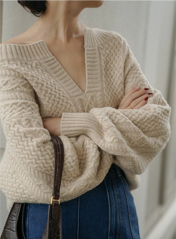 

Пуловер женский трикотажный, с V-образным вырезом, однотонный, теплый