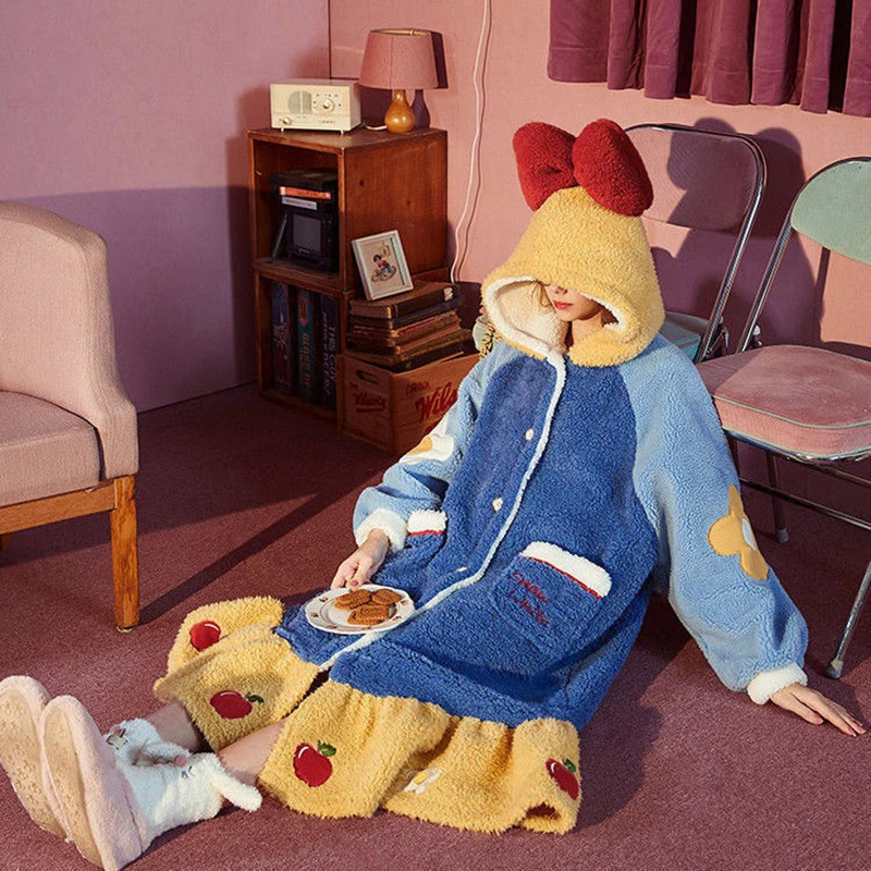 Женская зимняя Фланелевая пижама с капюшоном