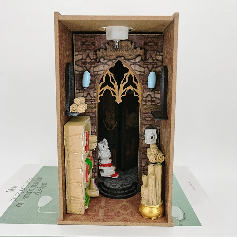 

New DIY Book Nook Medieval Bookstore Building Bookend Bookshelf Insert Bookcase With Music Kit Toy Children Birthday Gift Casa