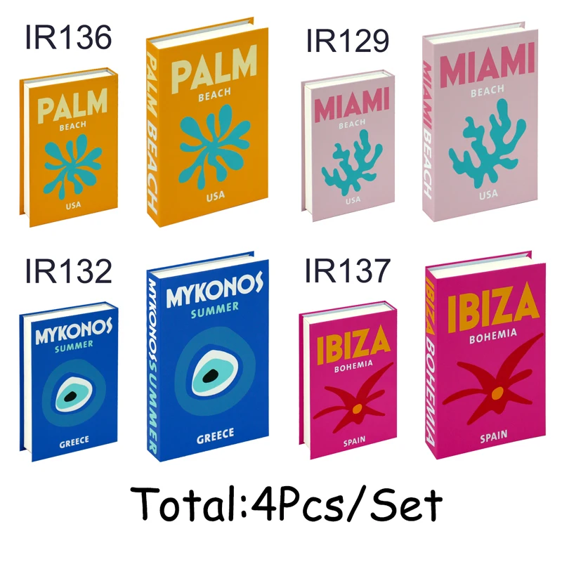 

4pcs/Set Decorative Books for Rooms Vacation Style Fake Books Decorations Coffee Table Ornaments Home Additional Decoration