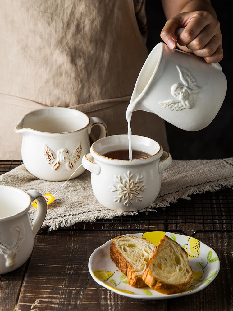 

Европейский рельефный горшок для молока в стиле ретро, стандартная микроволновая печь, чашка для горячего молока, коврик для соуса с едой в западном стиле