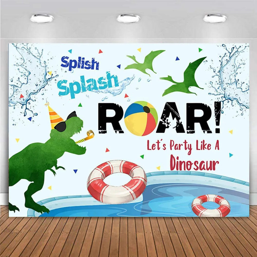 

Summer Pool Party Backdrop Splish Splash Party Decor Roar Let's Party Like A Dinosaur Background Birthday Baby Shower Banner