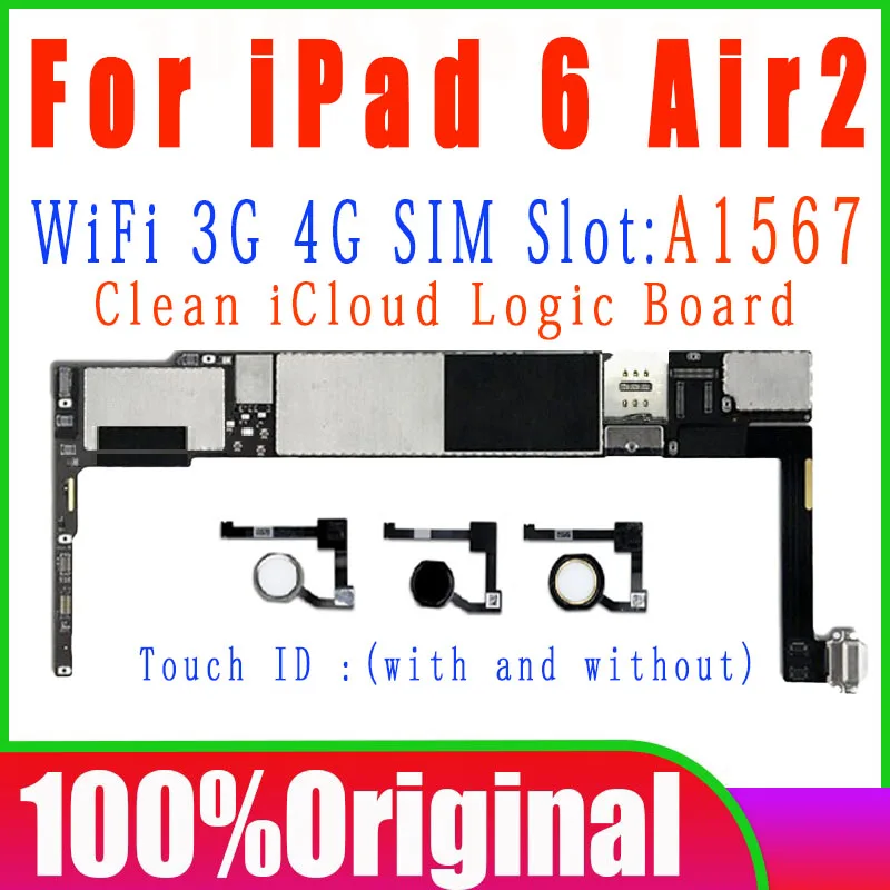 

Original A1567 Free iCloud Wifi 3G Cellular Version Logic Board For iPad 6 AIR2 Motherboard With IOS System 100% No ID Account