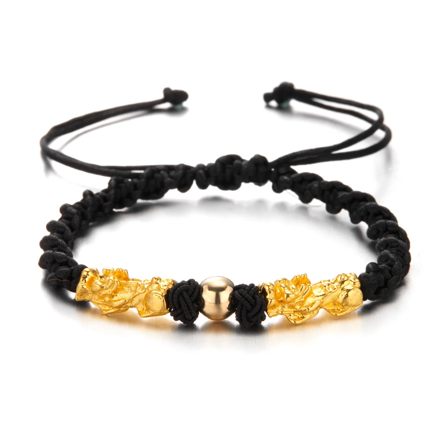 Современные черно-красные тканые браслеты ручной работы Pixiu Goold Luck Регулируемые