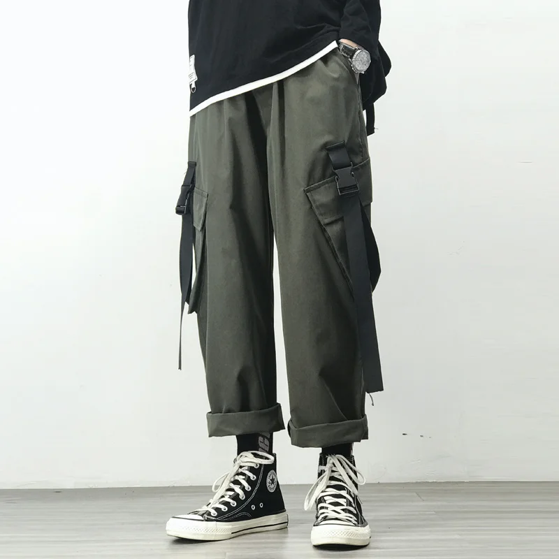 

2023 Harem Jogger Pants Men Streetwear Cargo Pants Hip Hop Ribbons Casual Mens Pants Ankle-length Men Trousers Ankle-length