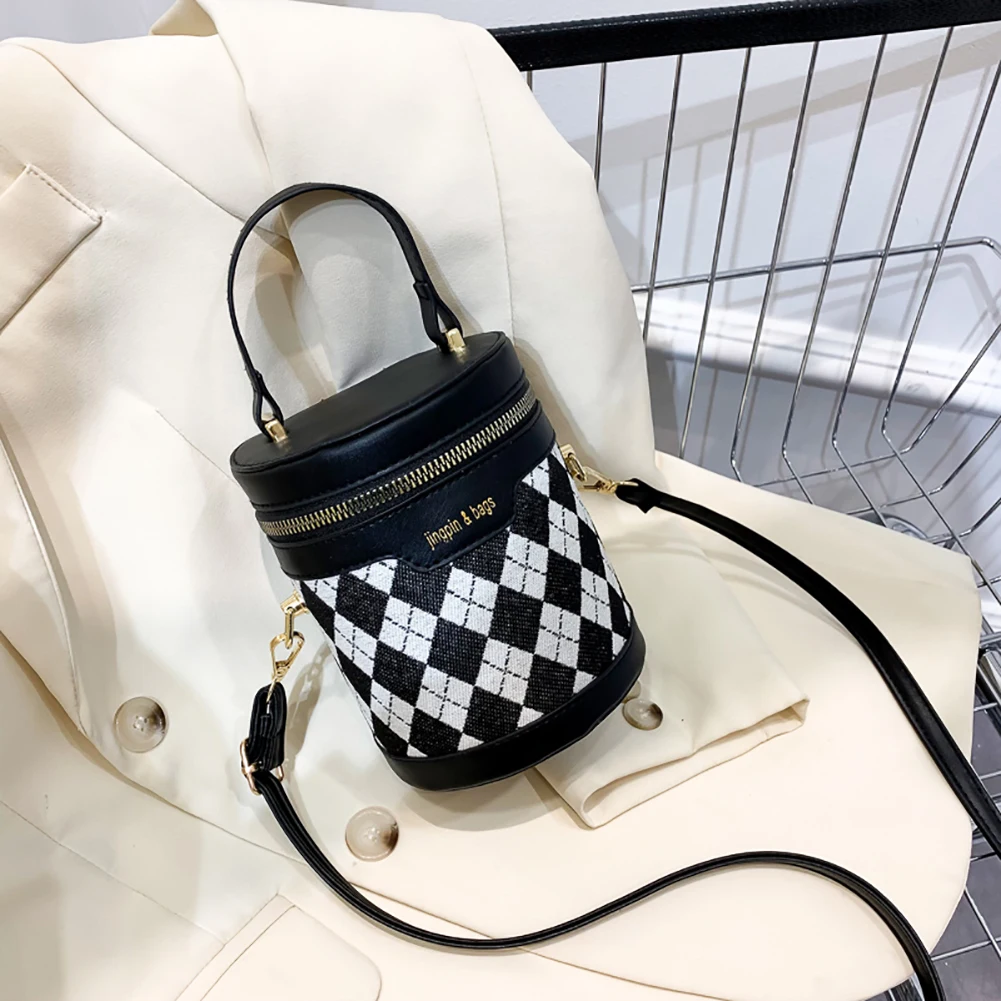 

Vintage Women Handbags Diamond Lattice Round Barrel Shoulder Crossbody Bags Mini Bucket Messenger Tote Purse Satchel Clutch